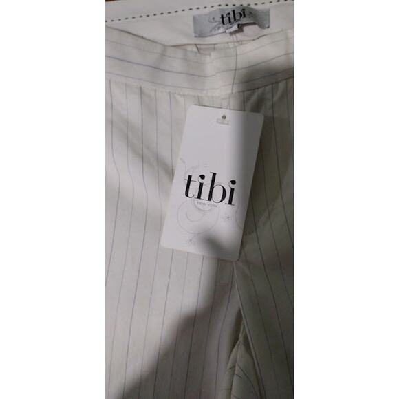 Tibi Women's Wide Leg Pinstriped Trouser Pants, Cream/Gray, Sz 6 - Picture 6 of 7